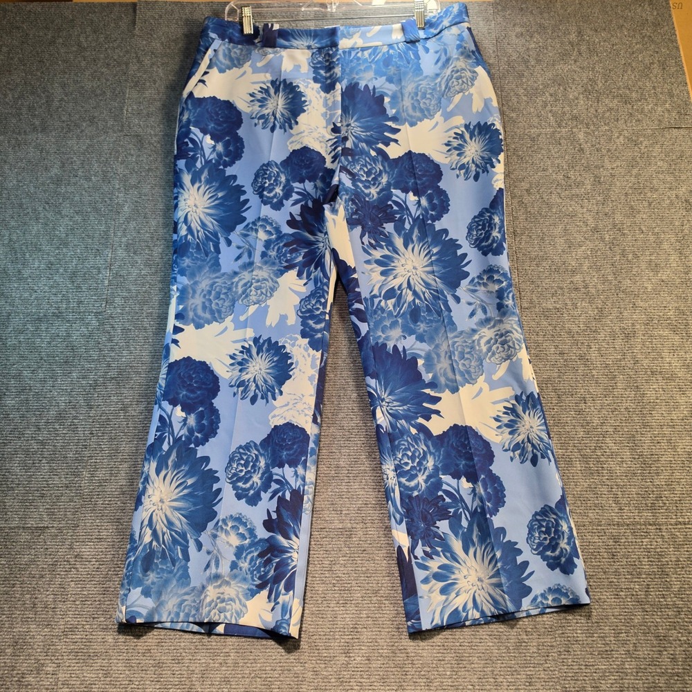 Bill Cost Floral Wide Leg Pants Women XXL Blue White High Rise New With Tags